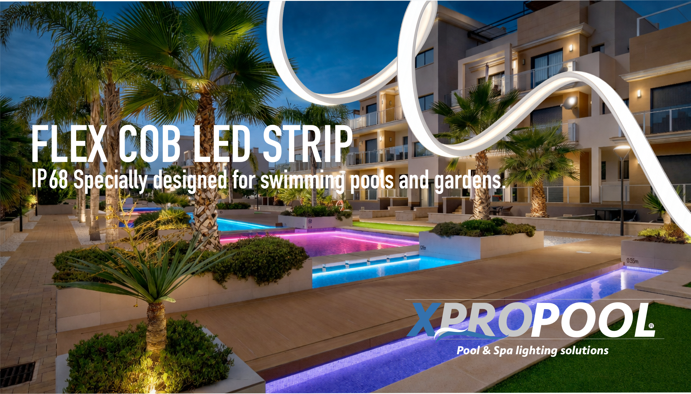 Iluminación RGBW en piscina con múltiples colores
